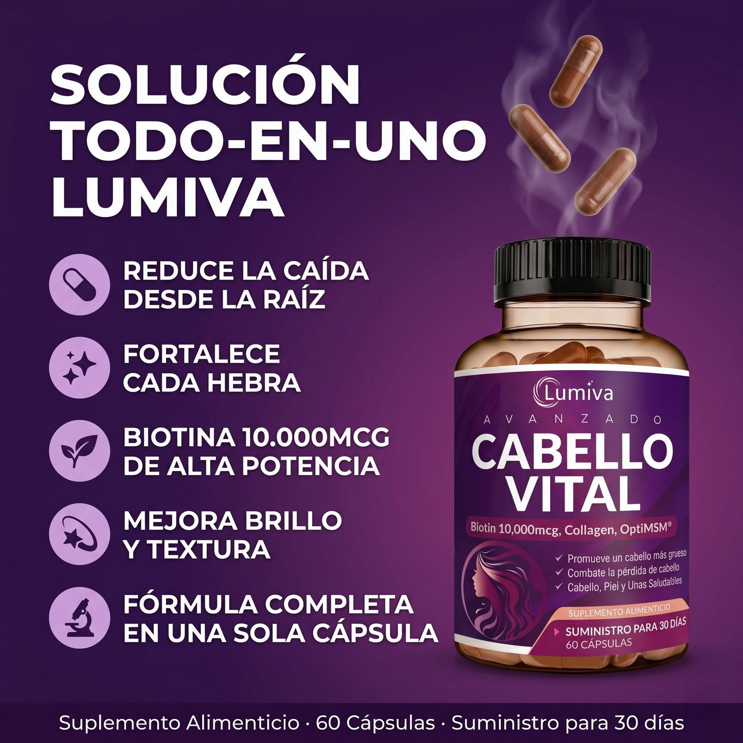 Lumiva Cabello Vital — Biotina 10.000mcg + Colágeno
